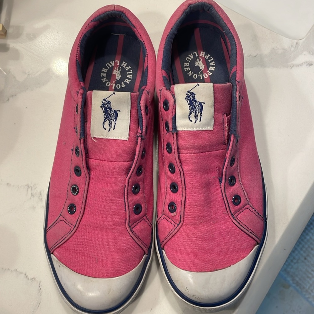 Ralph Lauren, hot pink canvas, no lace, has the elastic for easy insert
